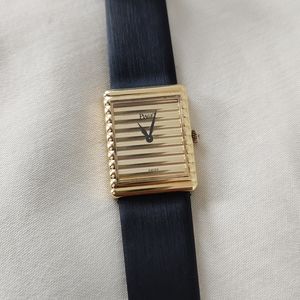 Piaget 18K Yellow Gold Rectangle Face Watch with genuine leather band